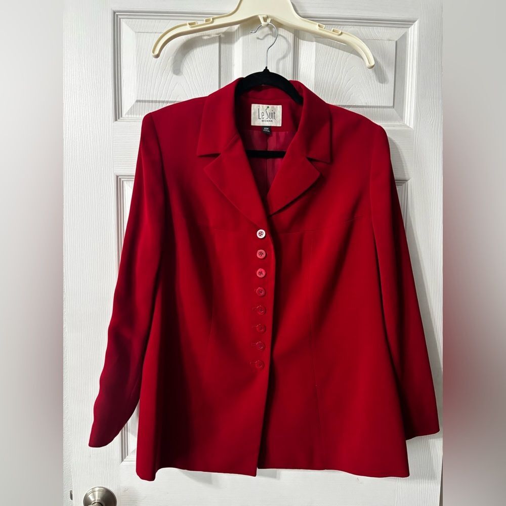 Le Suit Classic Skirt Suit Set Women's Size 14W Red Pockets Lined Holiday READ - Picture 6 of 16